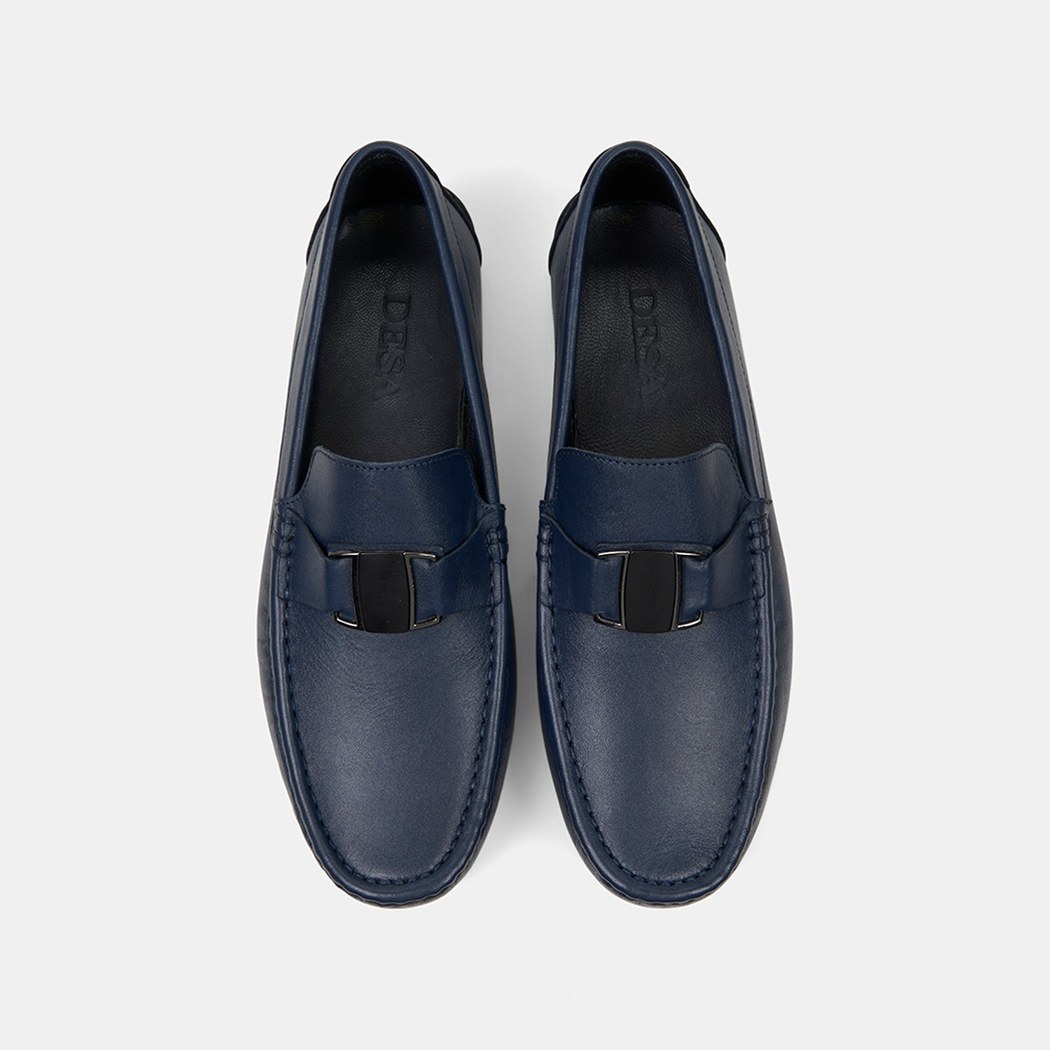 Erkek Lacivert Metal Detaylı Deri Loafer