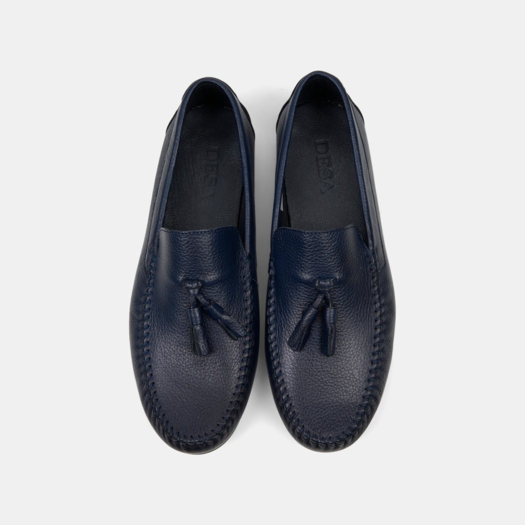 Erkek Lacivert Püskül Detaylı Deri Loafer