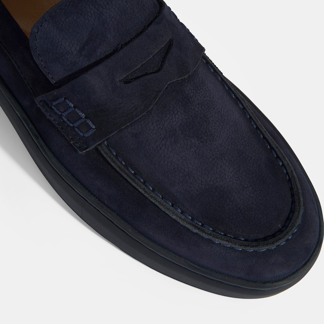 Erkek Lacivert Slip-On Nubuk Deri Loafer
