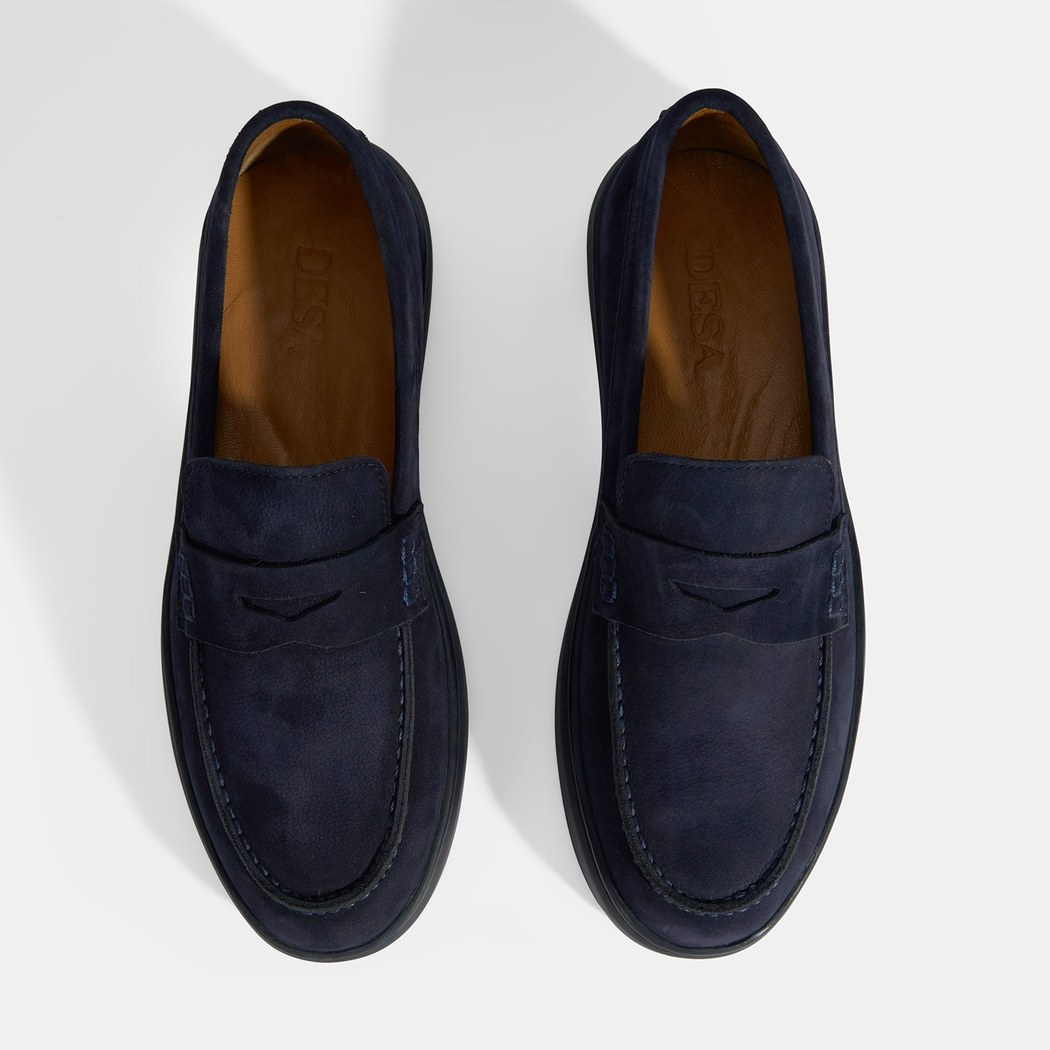 Erkek Lacivert Slip-On Nubuk Deri Loafer