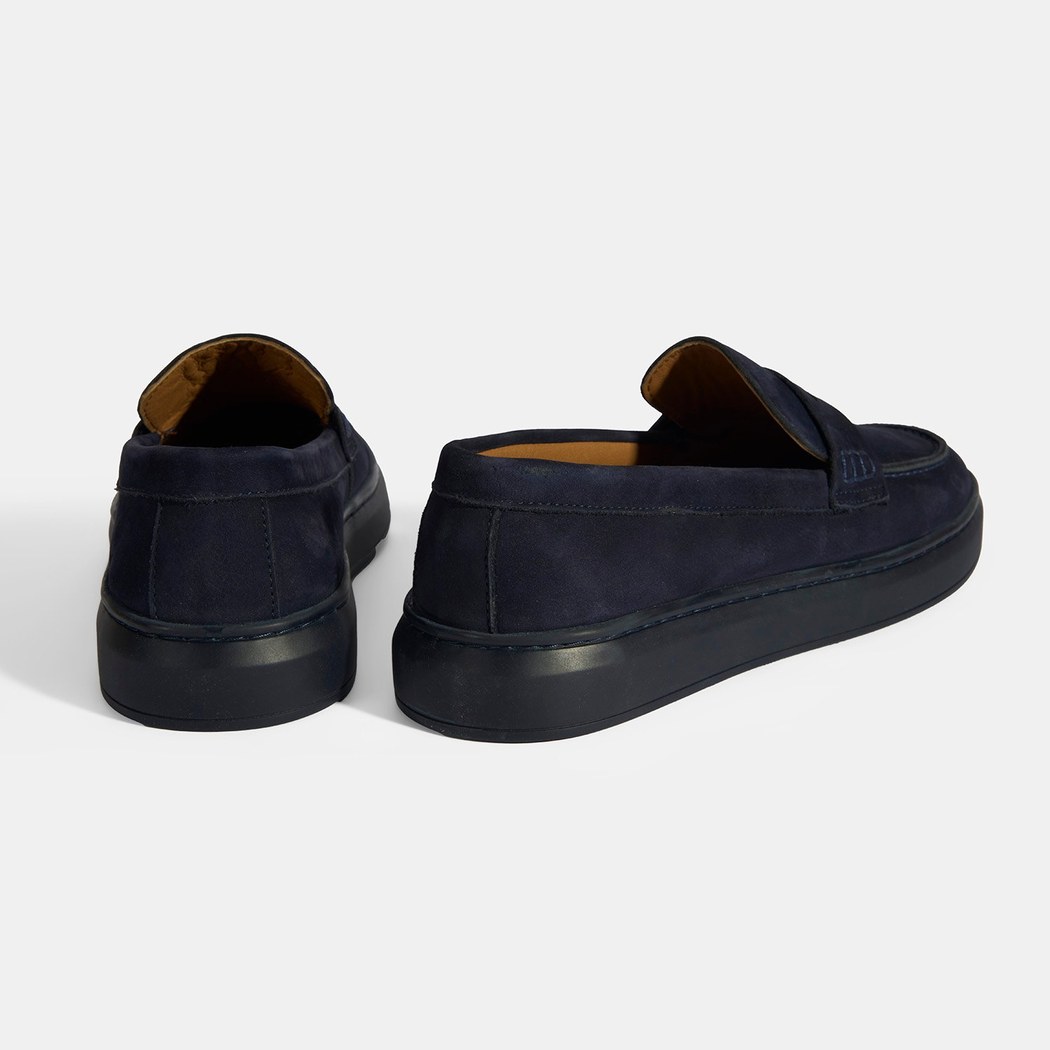 Erkek Lacivert Slip-On Nubuk Deri Loafer