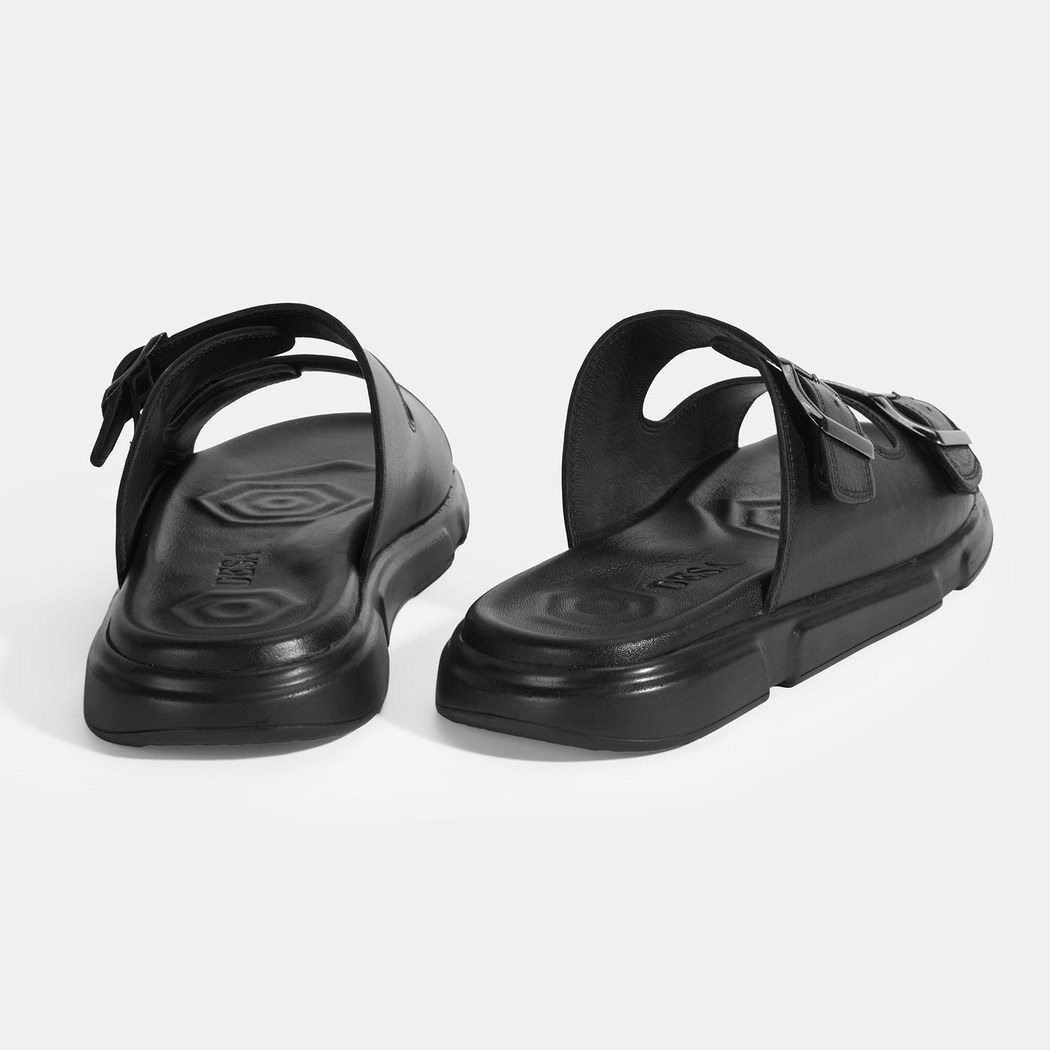 Erkek Siyah Ayarlanabilir Tokalı Deri Terlik