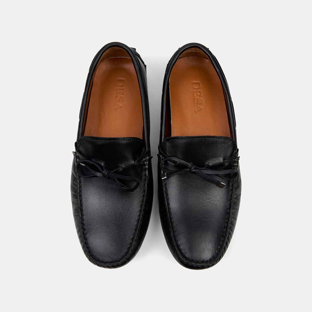 Erkek Siyah Bağcık Detaylı Deri Loafer