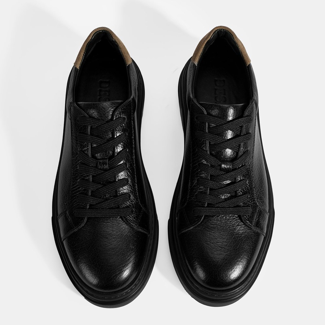 Erkek Siyah Bağcıklı Deri Günlük Ayakkabı