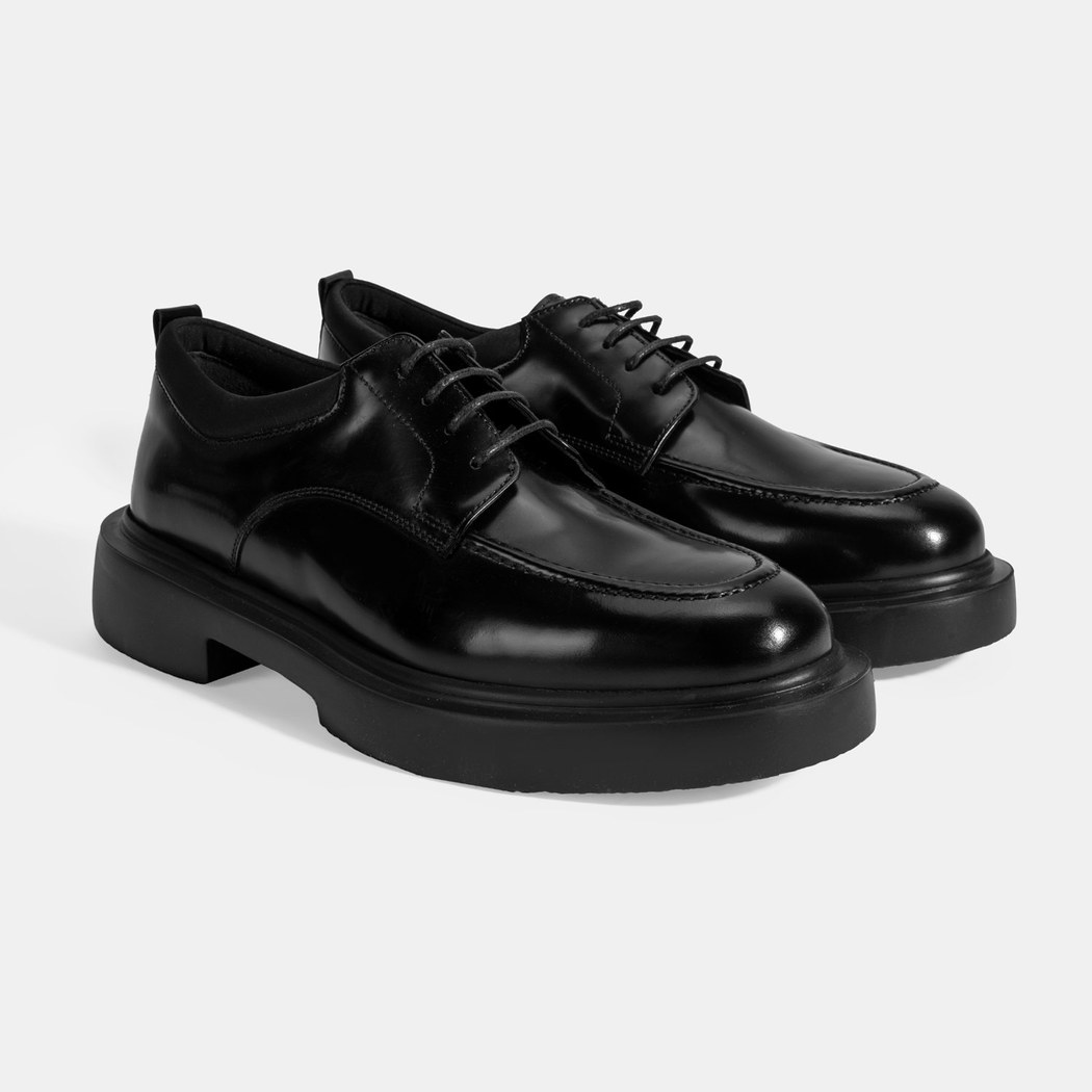 Erkek Siyah Bağcıklı Deri Günlük Ayakkabı