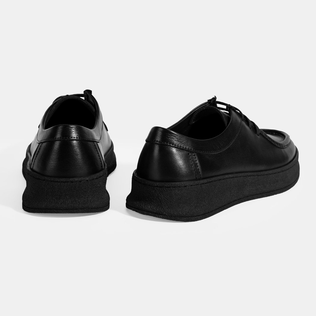 Erkek Siyah Bağcıklı Deri Günlük Ayakkabı