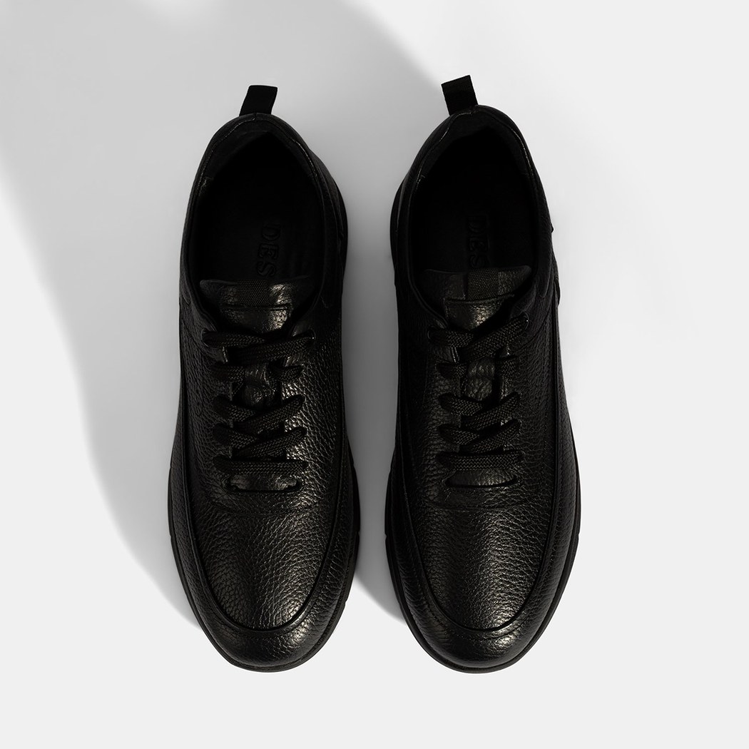 Erkek Siyah Bağcıklı Deri Günlük Ayakkabı