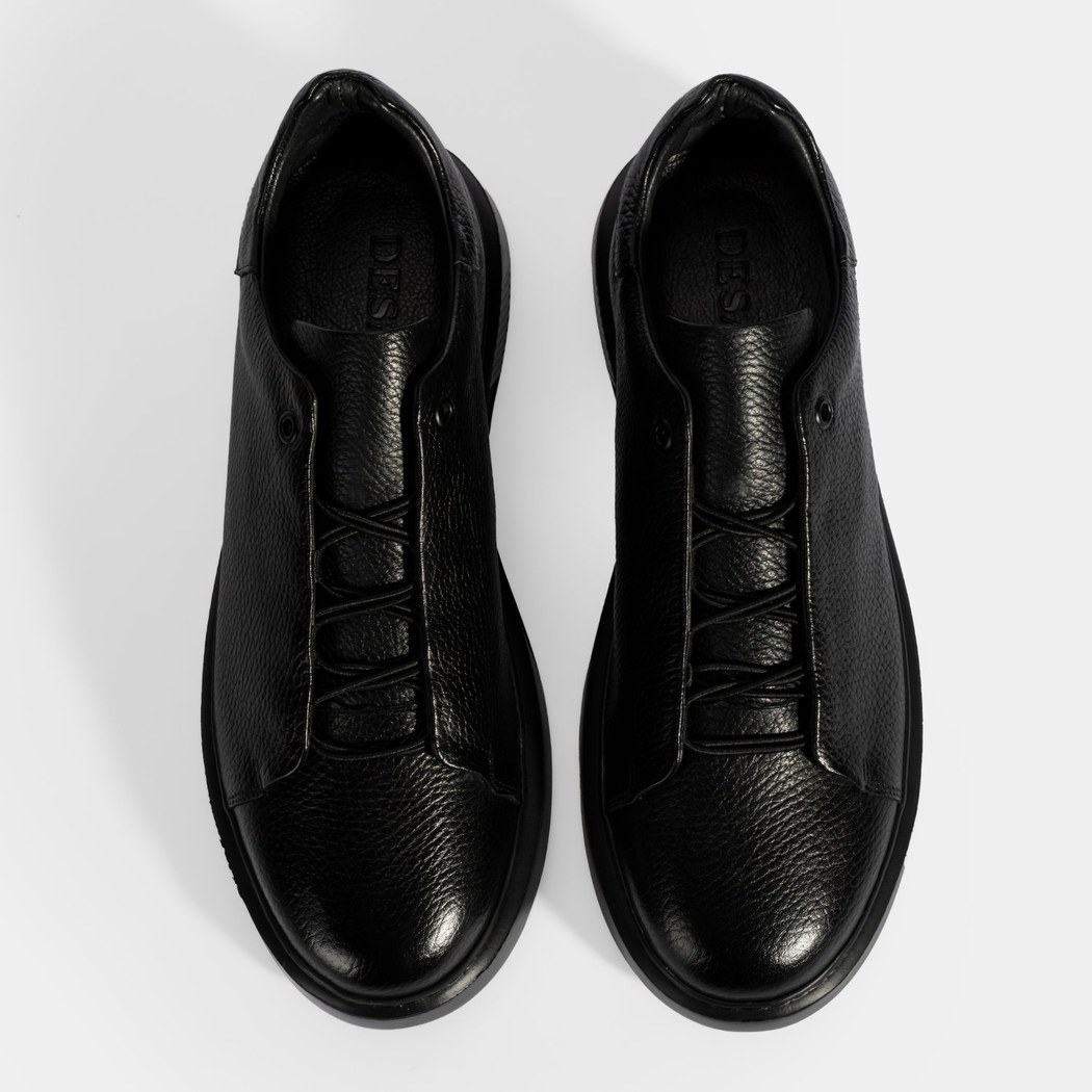 Erkek Siyah Bağcıklı Deri Günlük Ayakkabı