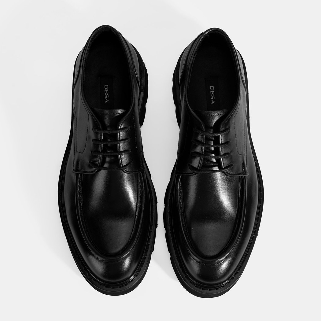 Erkek Siyah Bağcıklı Deri Klasik Ayakkabı