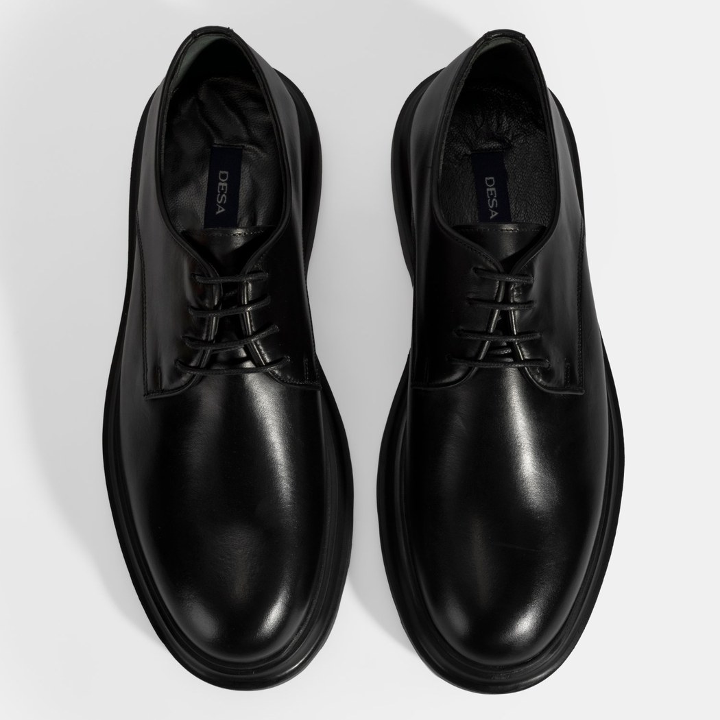 Erkek Siyah Bağcıklı Deri Klasik Ayakkabı
