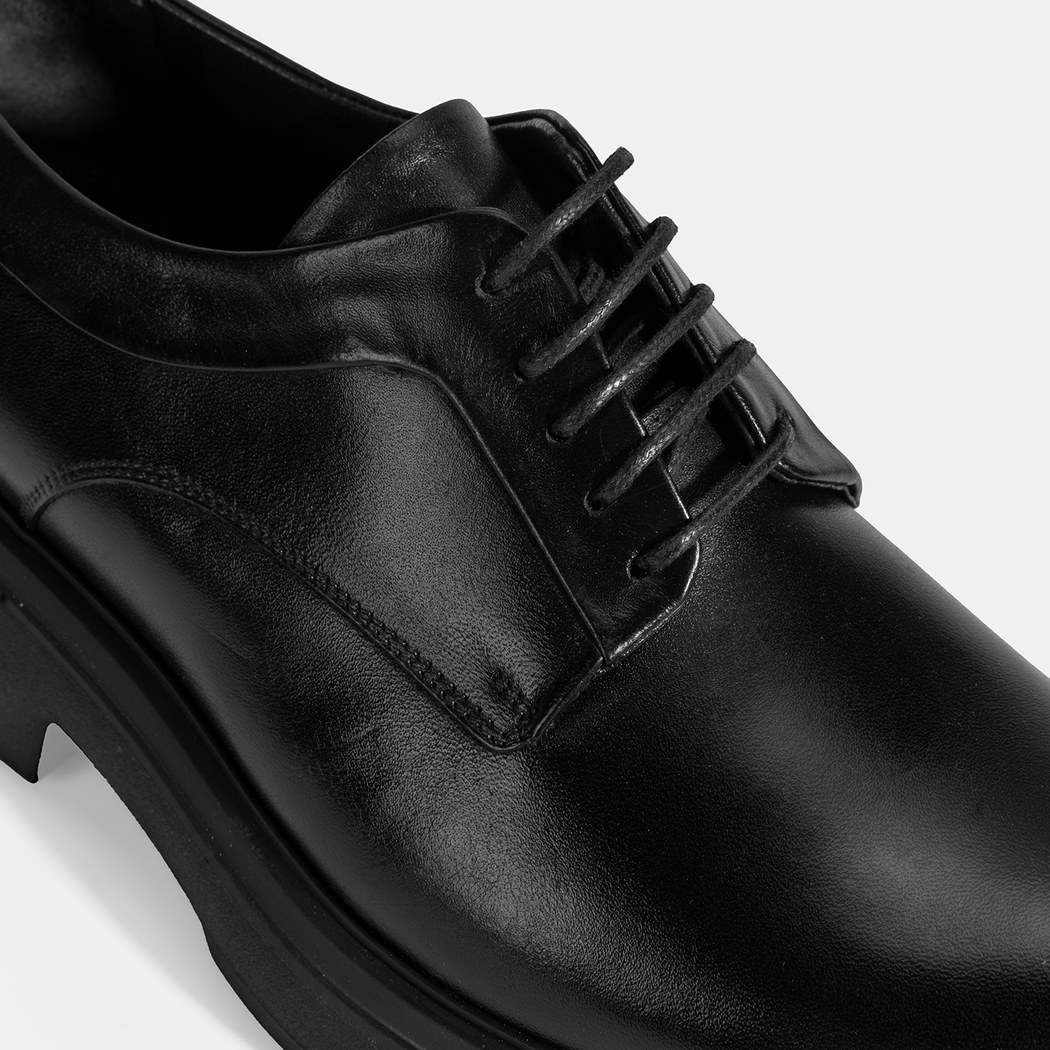 Erkek Siyah Bağcıklı Deri Klasik Ayakkabı