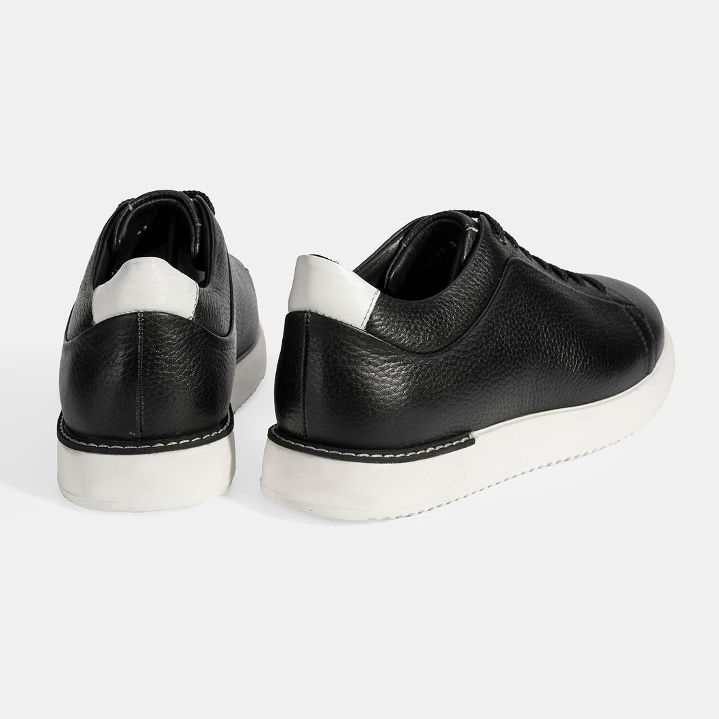 Erkek Siyah Bağcıklı Deri Sneaker