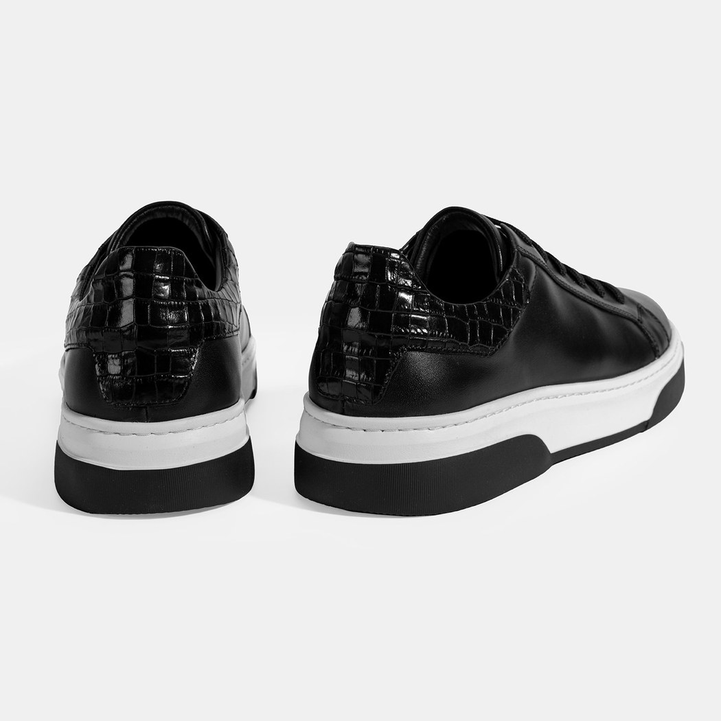 Erkek Siyah Bağcıklı Deri Spor Ayakkabı