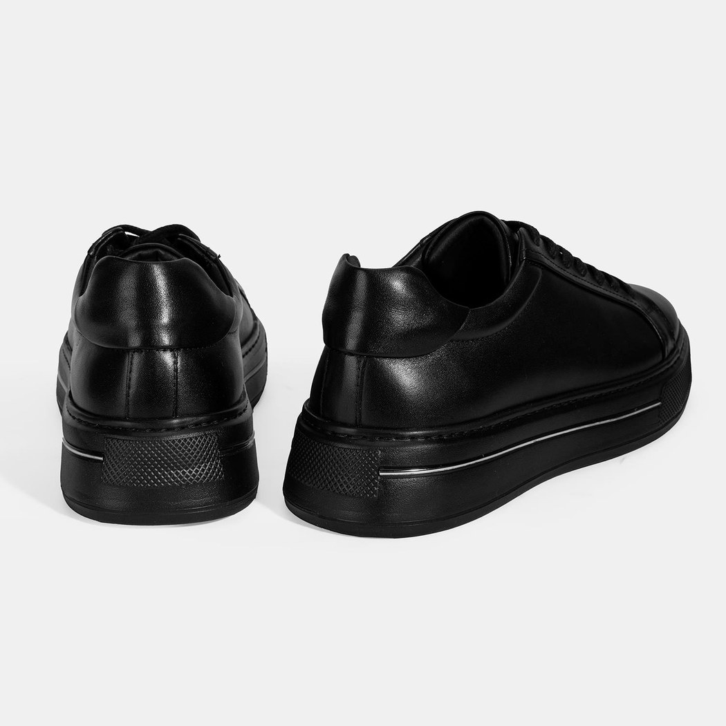 Erkek Siyah Bağcıklı Deri Spor Ayakkabı