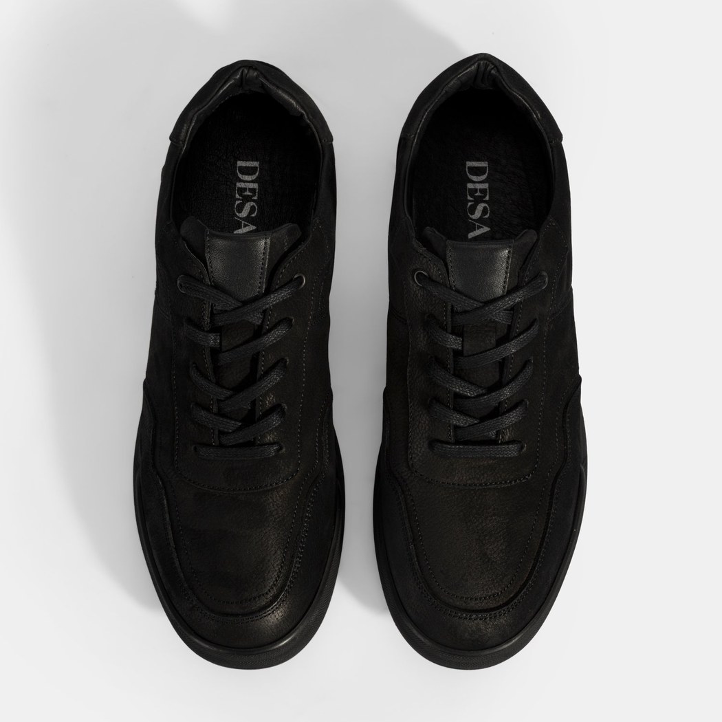 Erkek Siyah Bağcıklı Deri Spor Ayakkabı