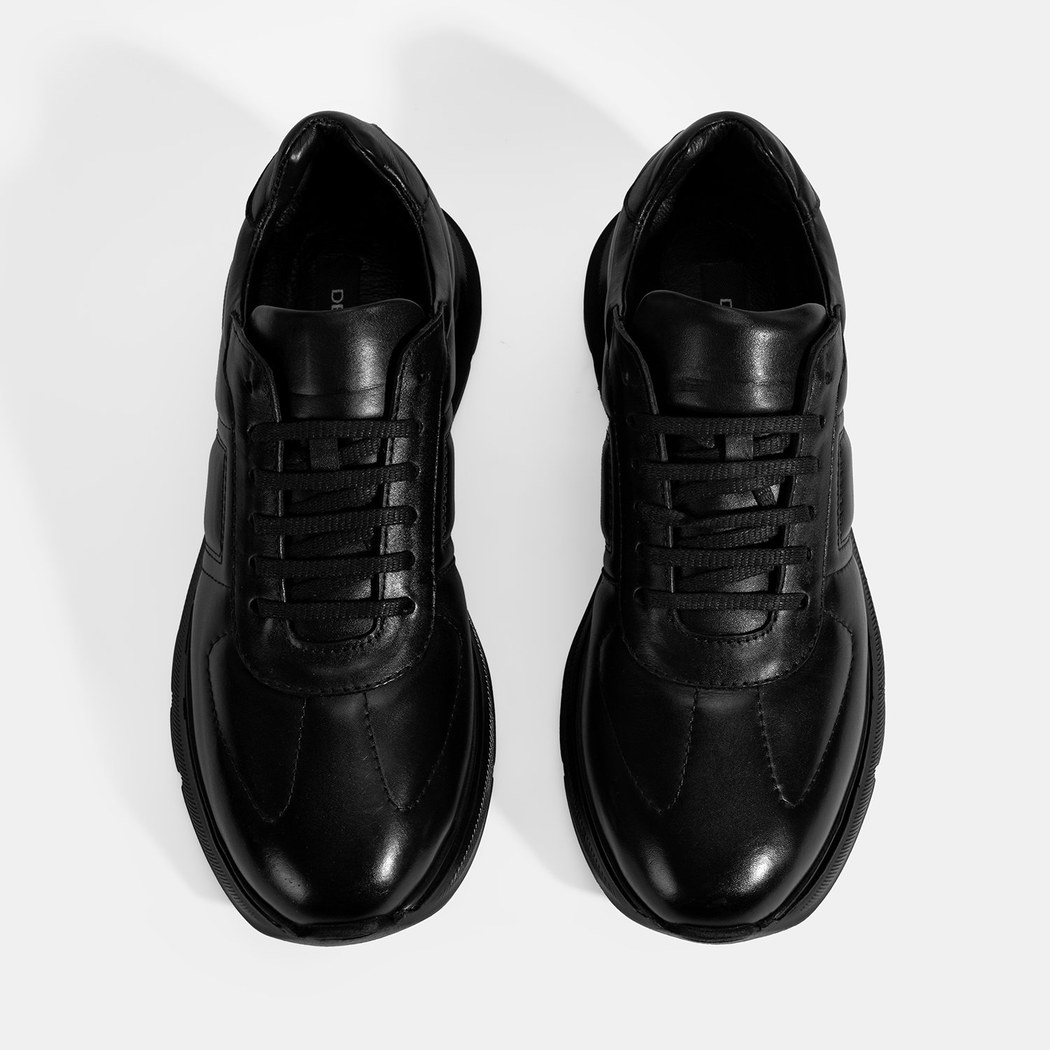 Erkek Siyah Bağcıklı Deri Spor Ayakkabı