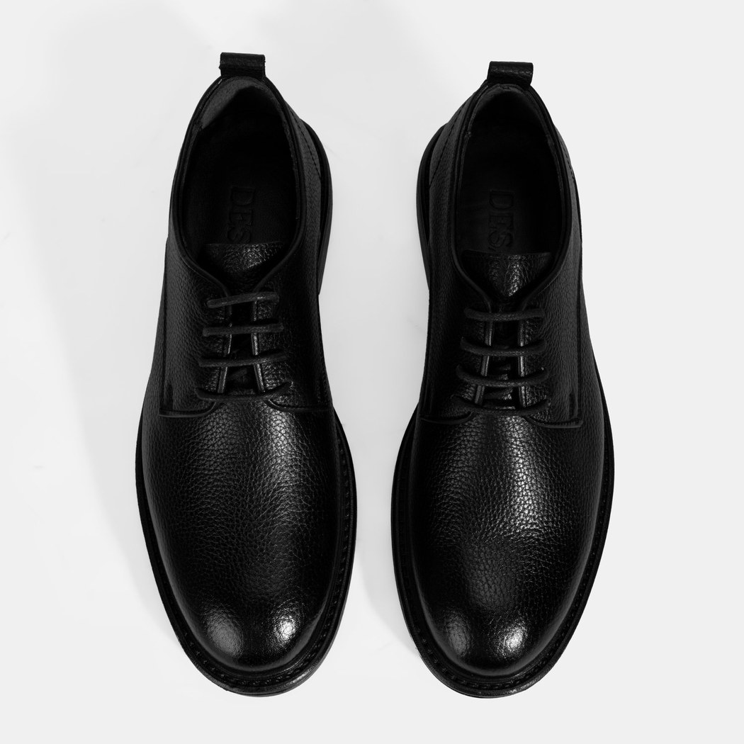 Erkek Siyah Bağcıklı Günlük Deri Ayakkabı