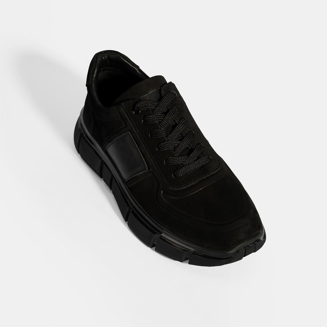 Erkek Siyah Bağcıklı Nubuk Deri Spor Ayakkabı