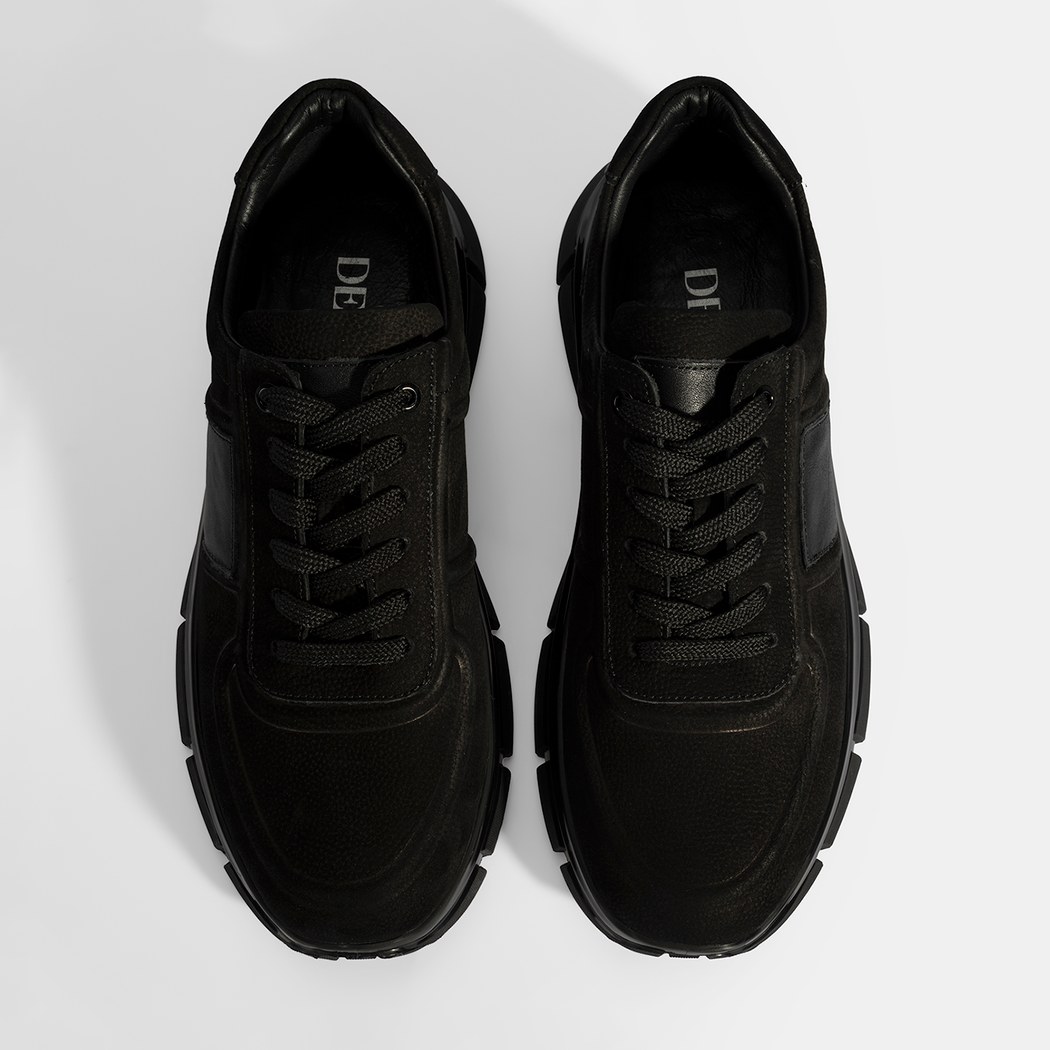 Erkek Siyah Bağcıklı Nubuk Deri Spor Ayakkabı