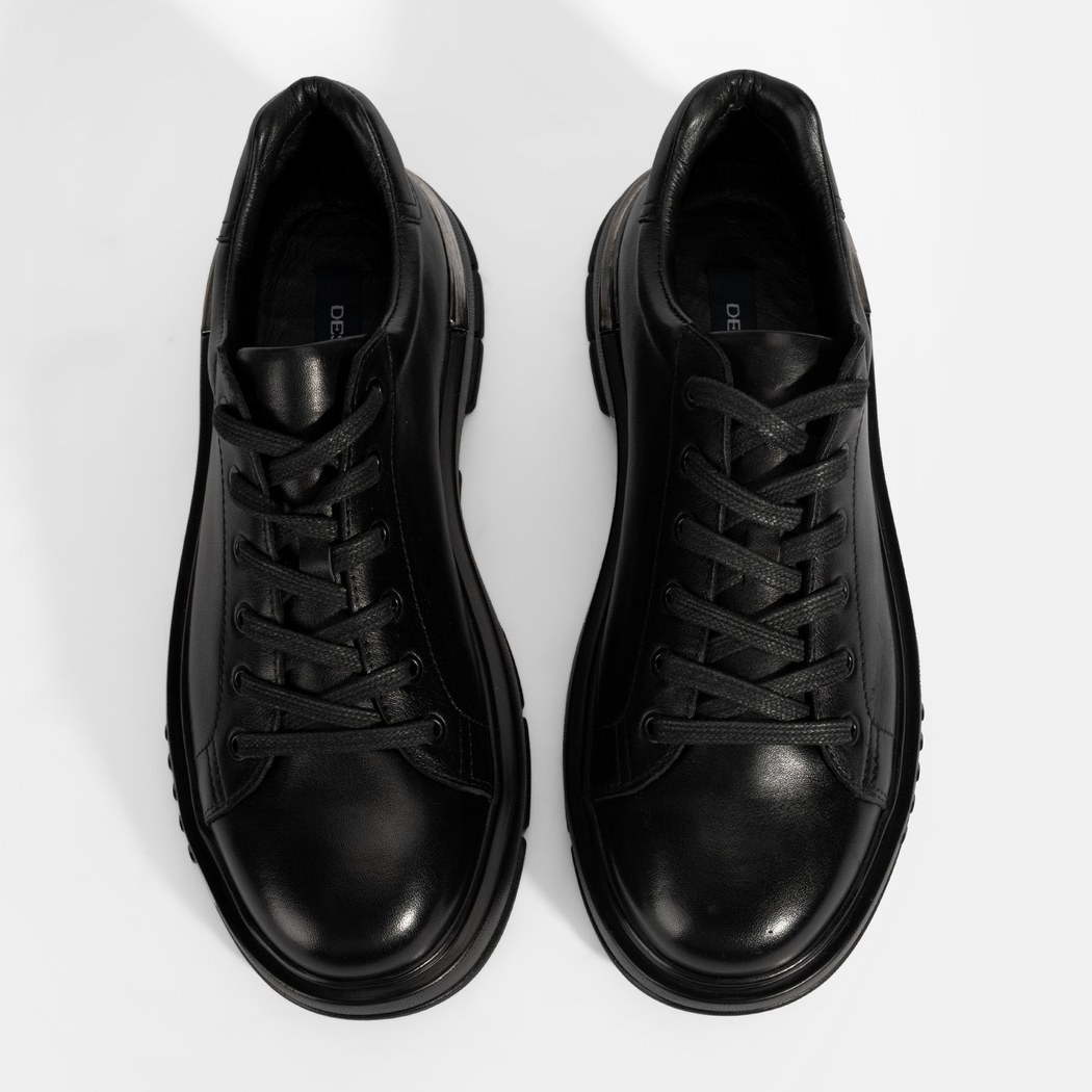 Erkek Siyah DesaComfort Bağcıklı Deri Günlük Ayakkabı