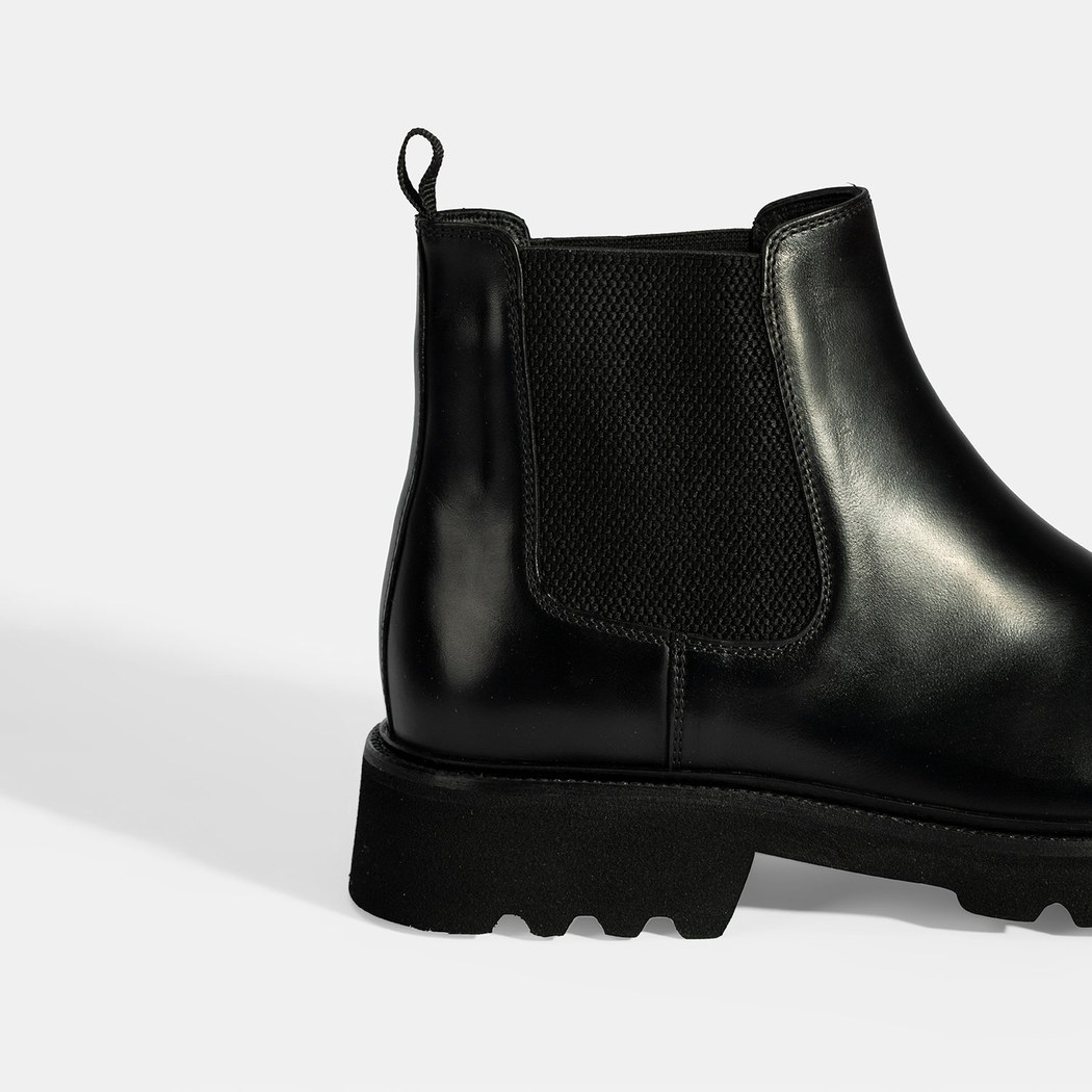 Erkek Siyah Lastik Detaylı Deri Bot