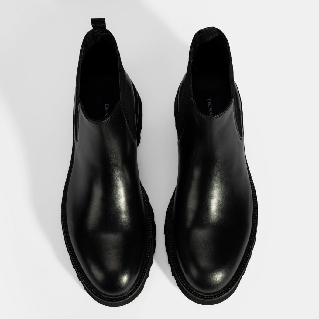 Erkek Siyah Lastik Detaylı Deri Bot