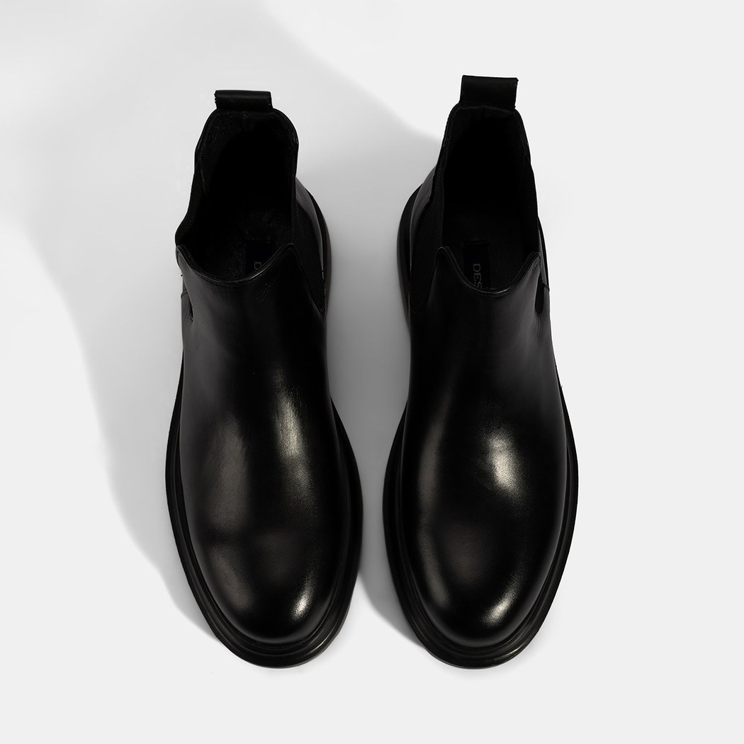 Erkek Siyah Lastikli Deri Bot