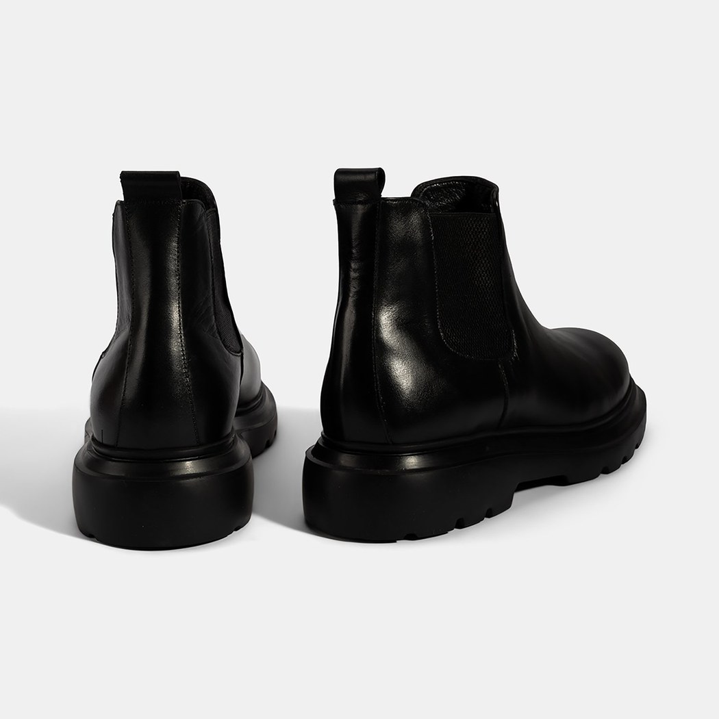 Erkek Siyah Lastikli Deri Bot