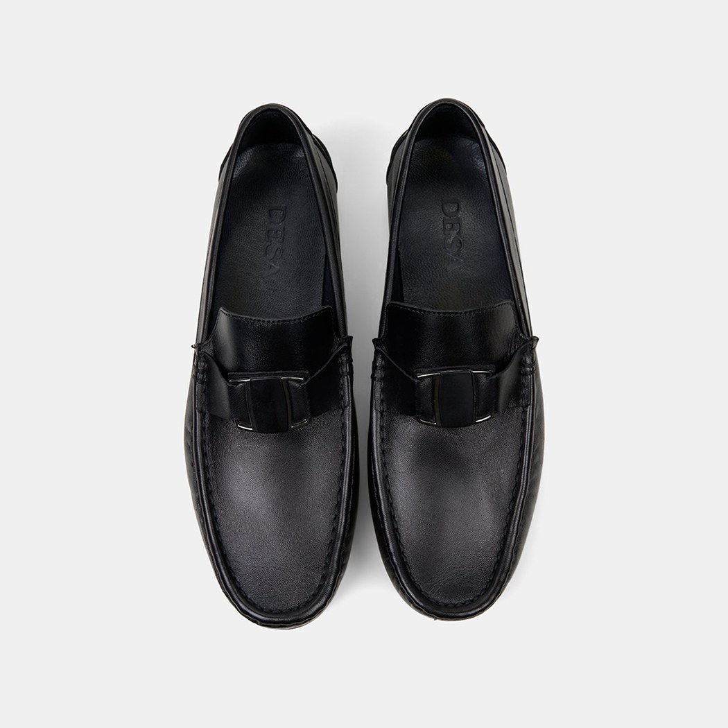 Erkek Siyah Metal Detaylı Deri Loafer