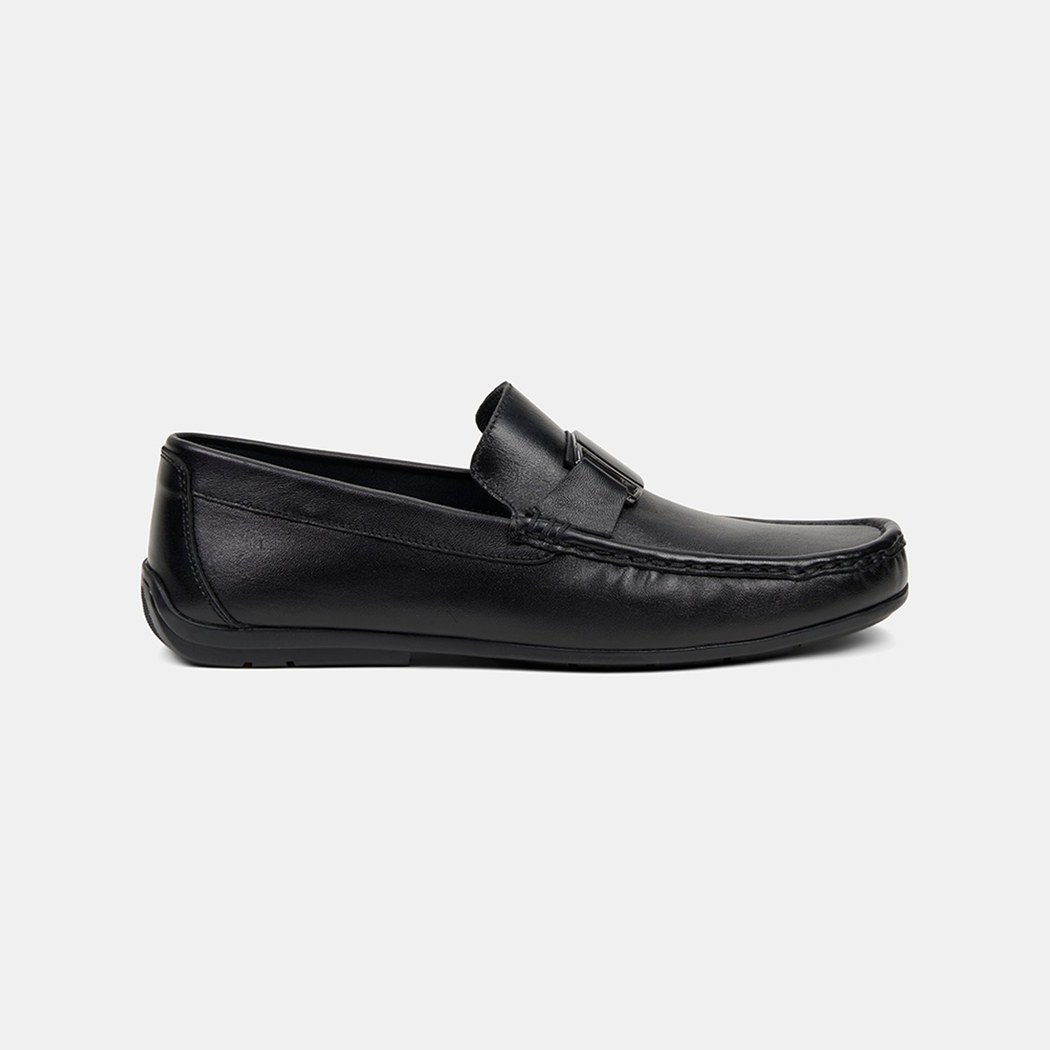 Erkek Siyah Metal Detaylı Deri Loafer