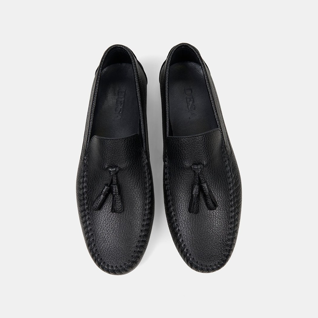 Erkek Siyah Püskül Detaylı Deri Loafer