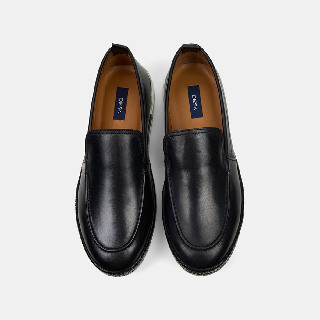 Erkek Siyah Spor Beyaz Tabanlı Deri Loafer