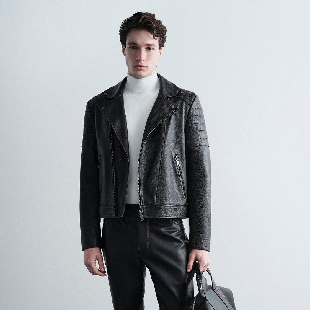 Erkek Siyah Vintage Deri Biker Ceket