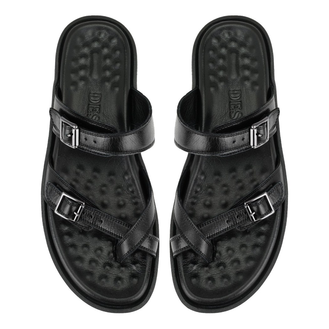 Essence Siyah Erkek Ayarlanabilir Tokalı Deri Terlik