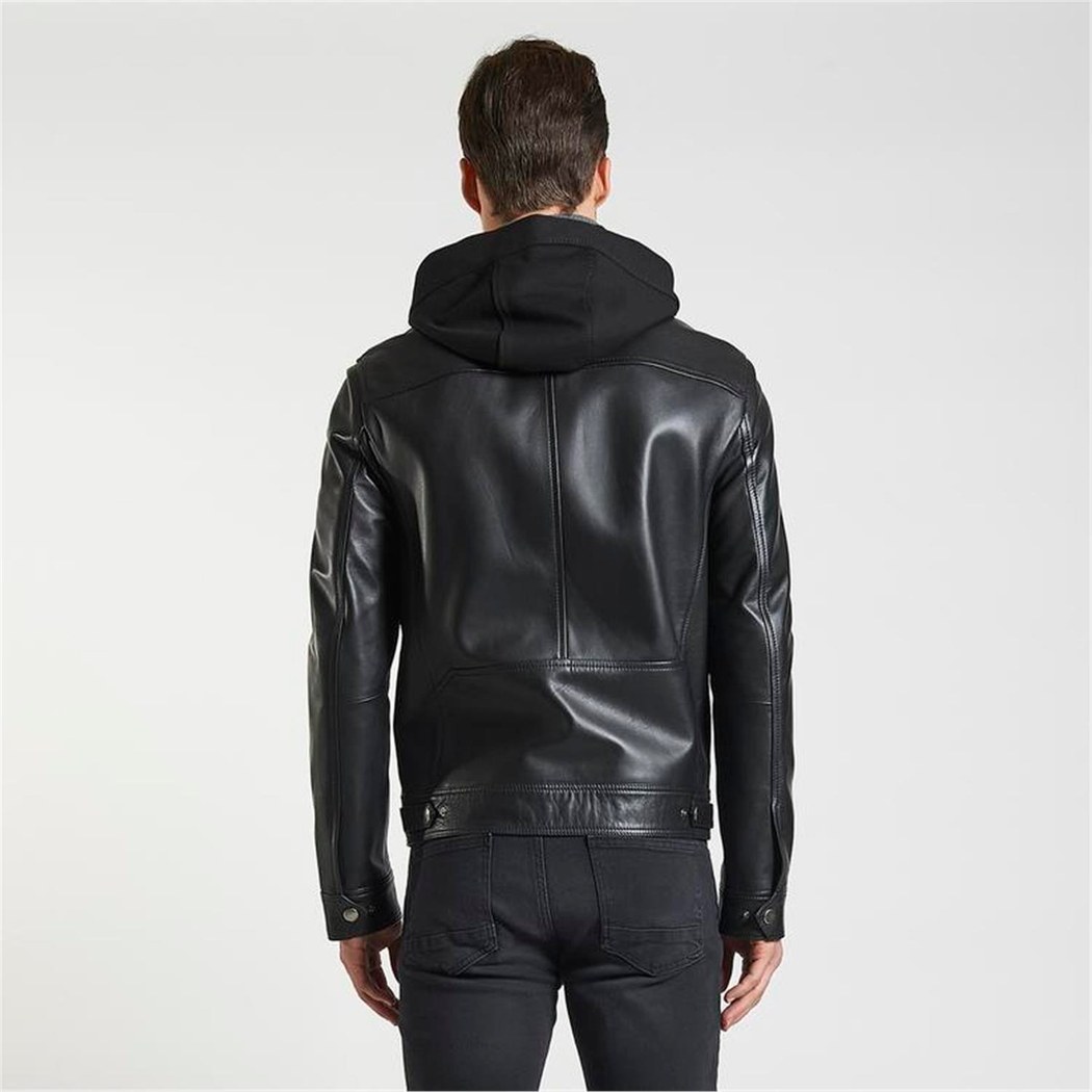 Eugenio Siyah Erkek Deri Kapüşonlu Mont