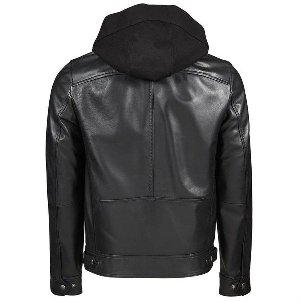 Eugenio Siyah Erkek Deri Kapüşonlu Mont