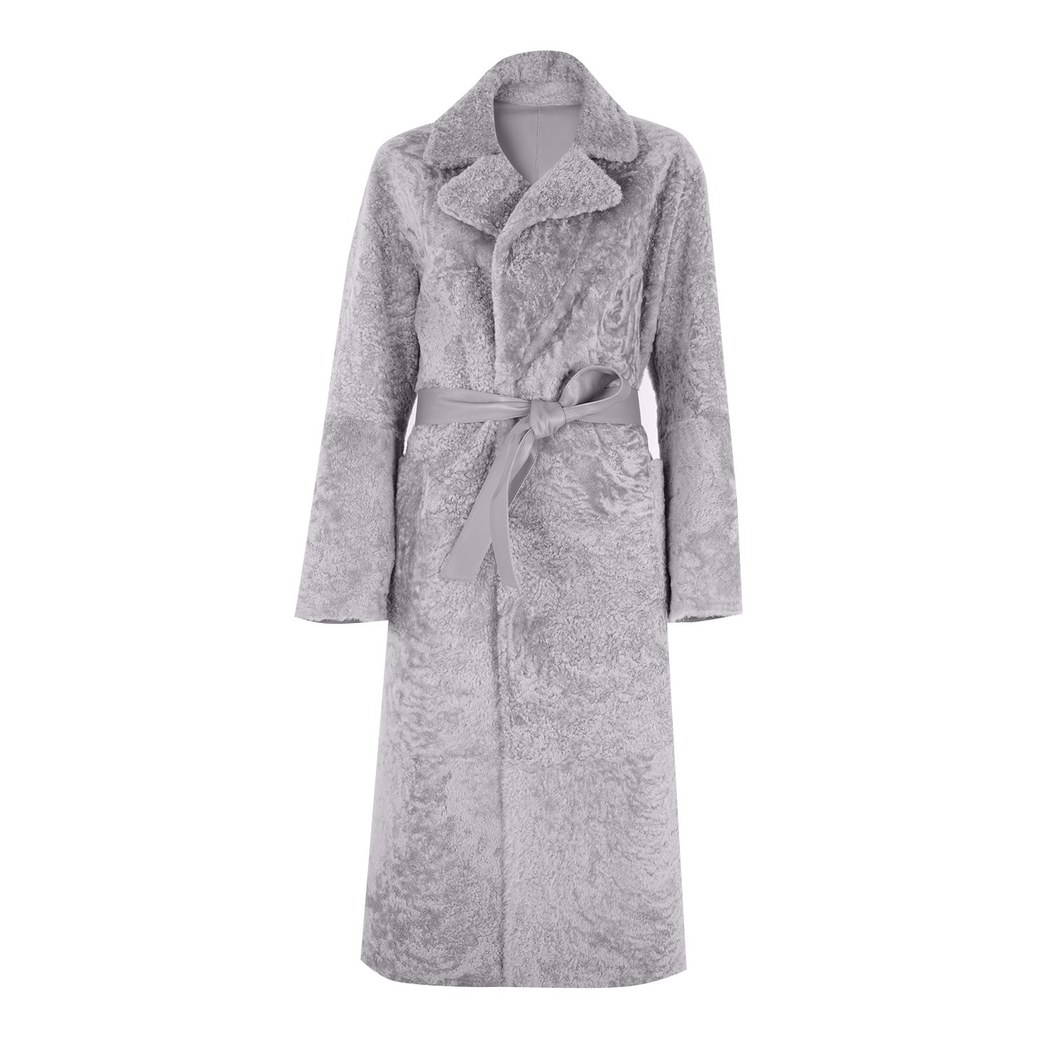 Evalyse Gri Kadın Çift Taraflı Kürk Kaban