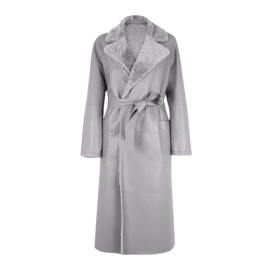 Evalyse Gri Kadın Çift Taraflı Kürk Kaban