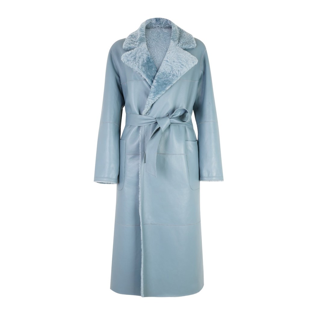 Evalyse Mavi Kadın Çift Taraflı Kürk Kaban