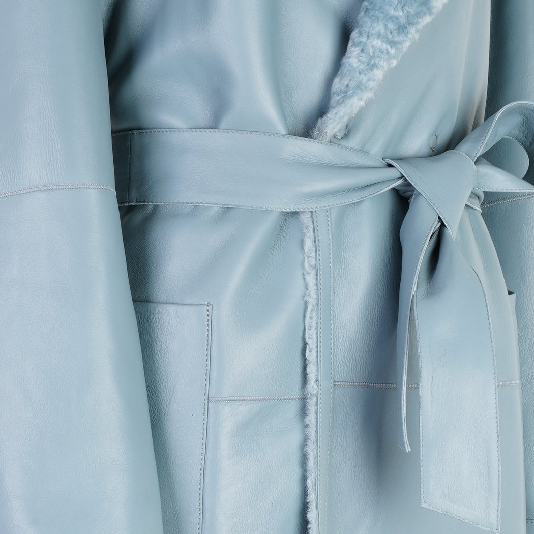 Evalyse Mavi Kadın Çift Taraflı Kürk Kaban