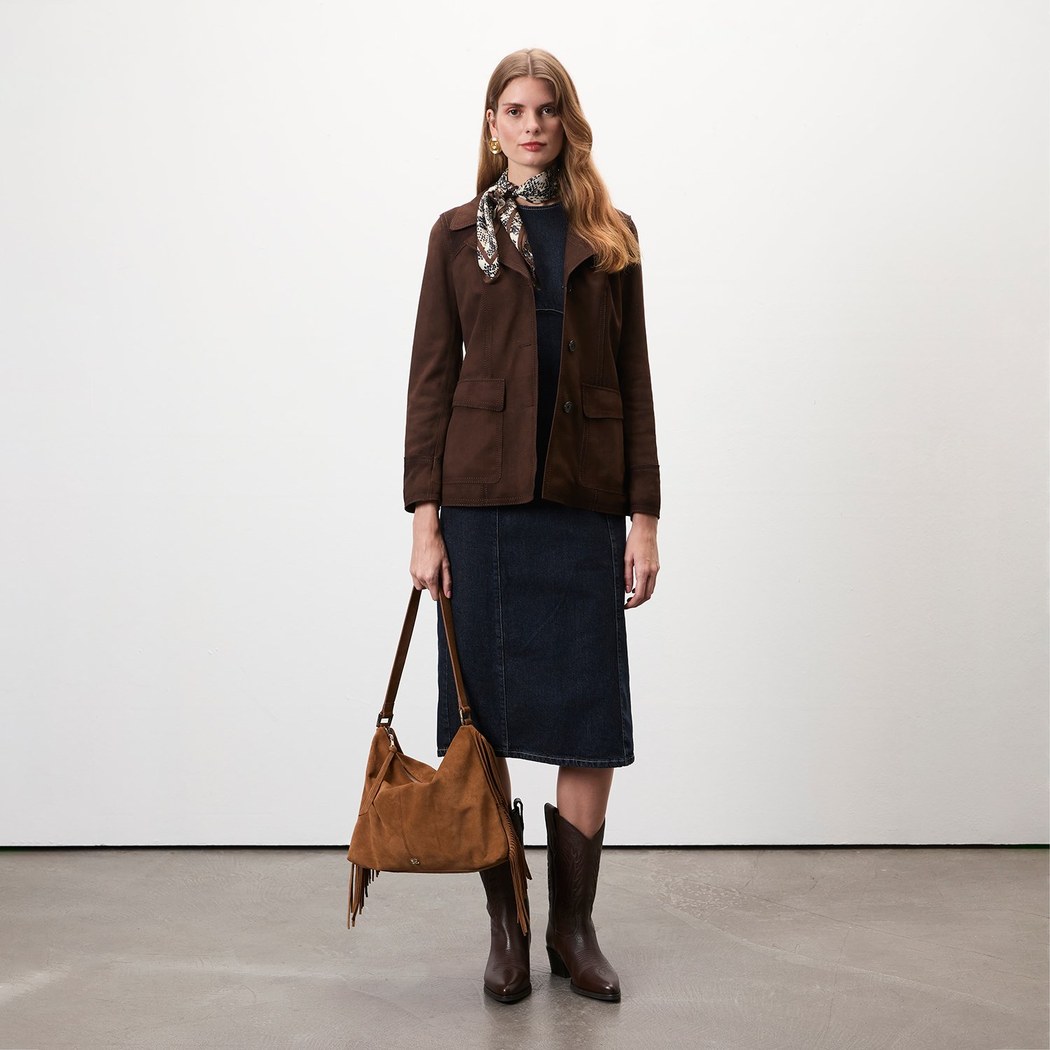 Evangel Kahve Kadın Süet Blazer Ceket