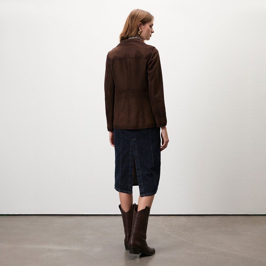 Evangel Kahve Kadın Süet Blazer Ceket