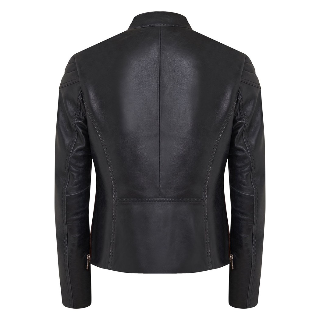 Ewelina Lacivert Kadın Fit Deri Ceket