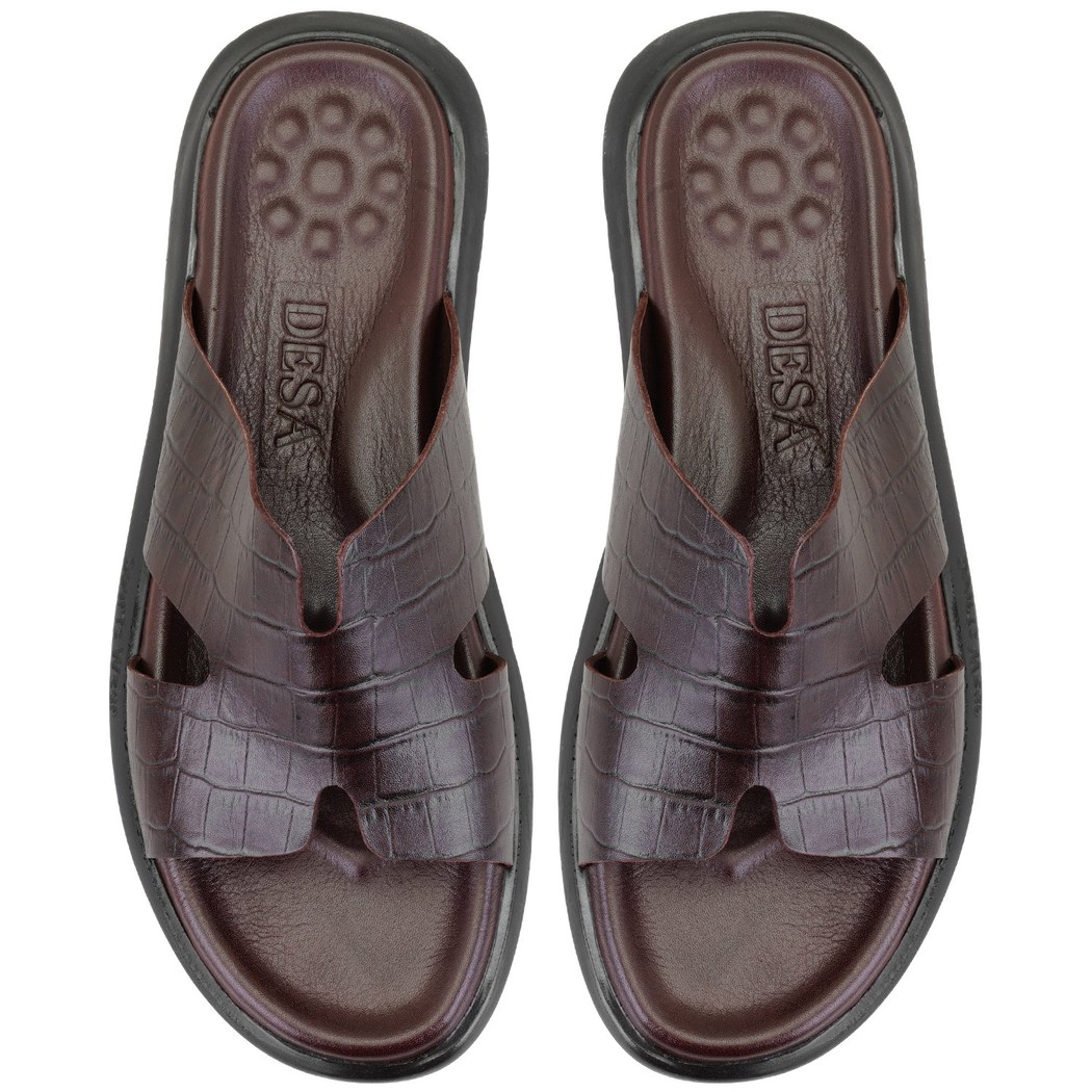 Fabiola Kahve Erkek Kroko Baskılı Deri Terlik