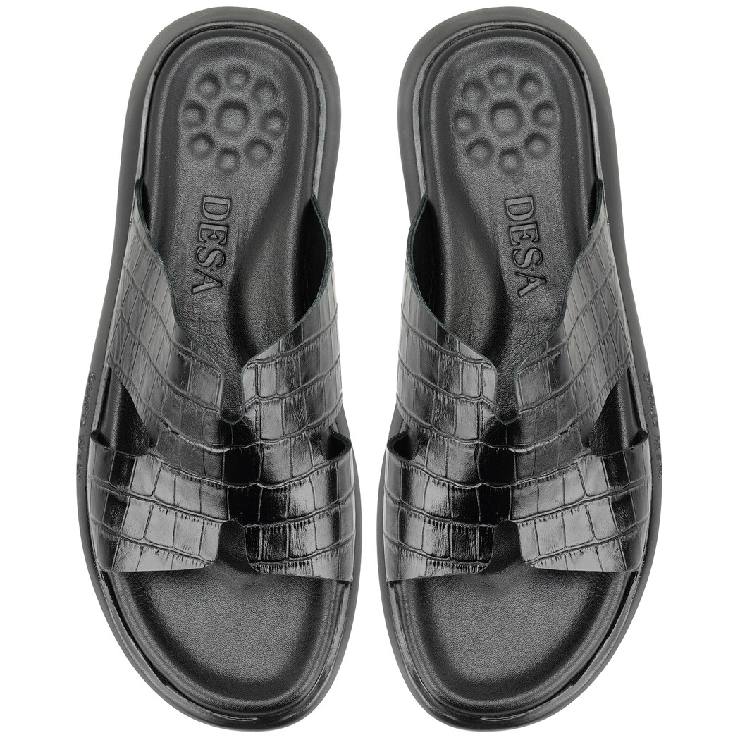 Fabiola Siyah Erkek Kroko Baskılı Deri Terlik