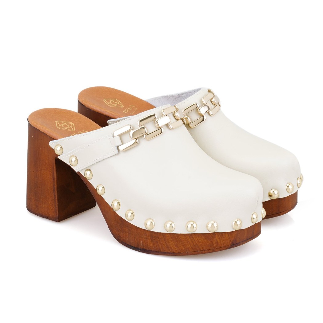 Falken Beyaz Kadın Topuklu Deri Sabo