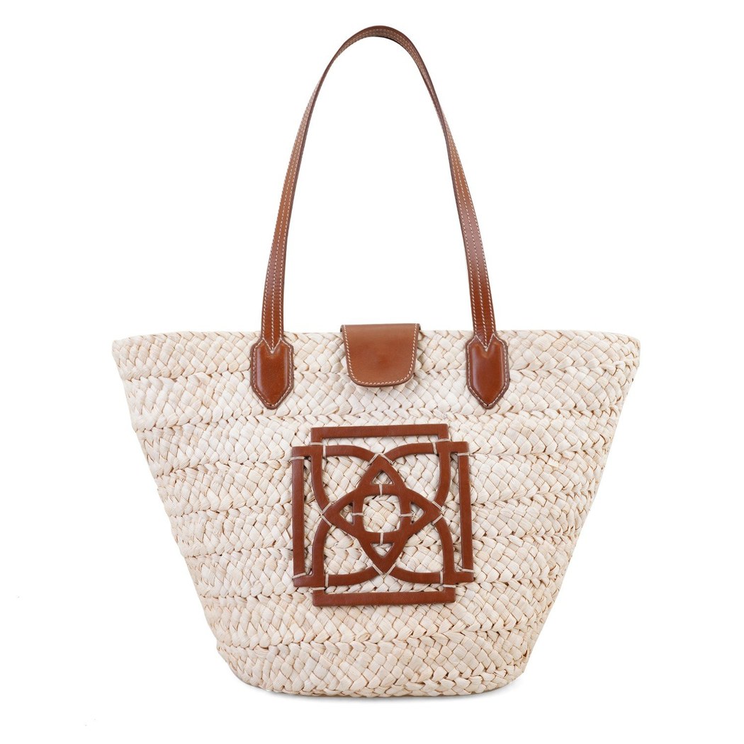 Fanny Bej Kadın Logolu Hasır Omuz Çantası