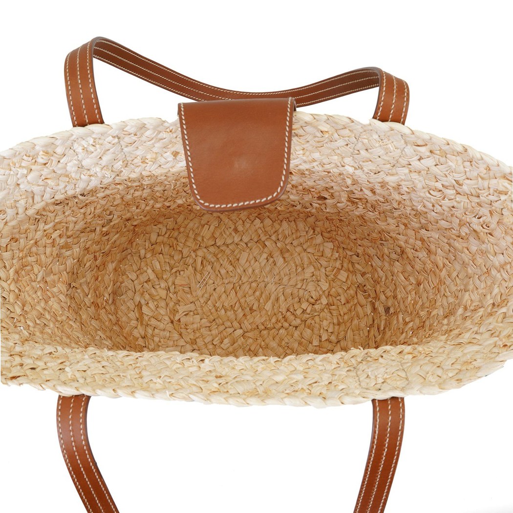 Fanny Bej Kadın Logolu Hasır Omuz Çantası