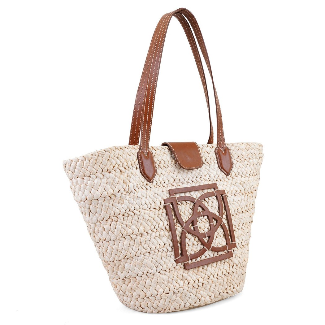 Fanny Bej Kadın Logolu Hasır Omuz Çantası