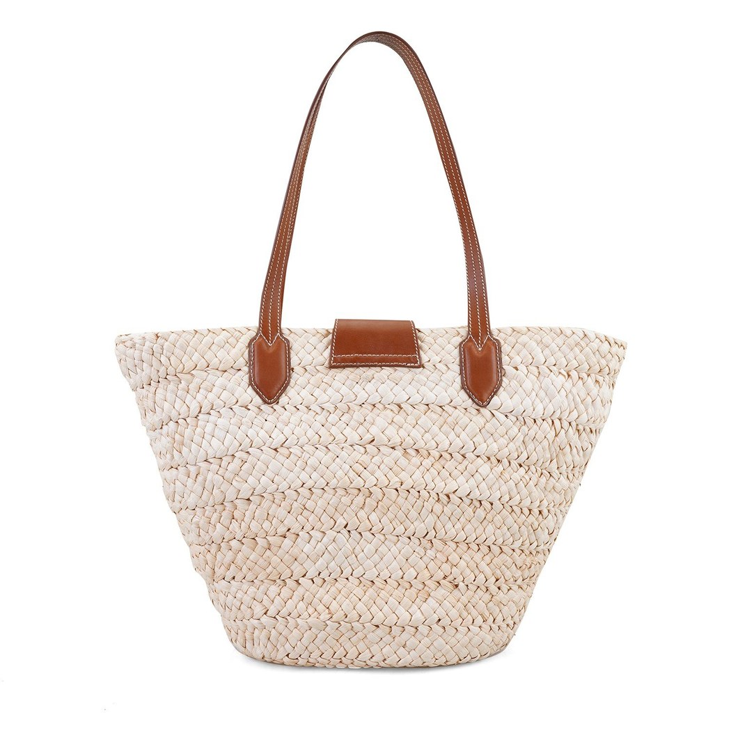 Fanny Bej Kadın Logolu Hasır Omuz Çantası